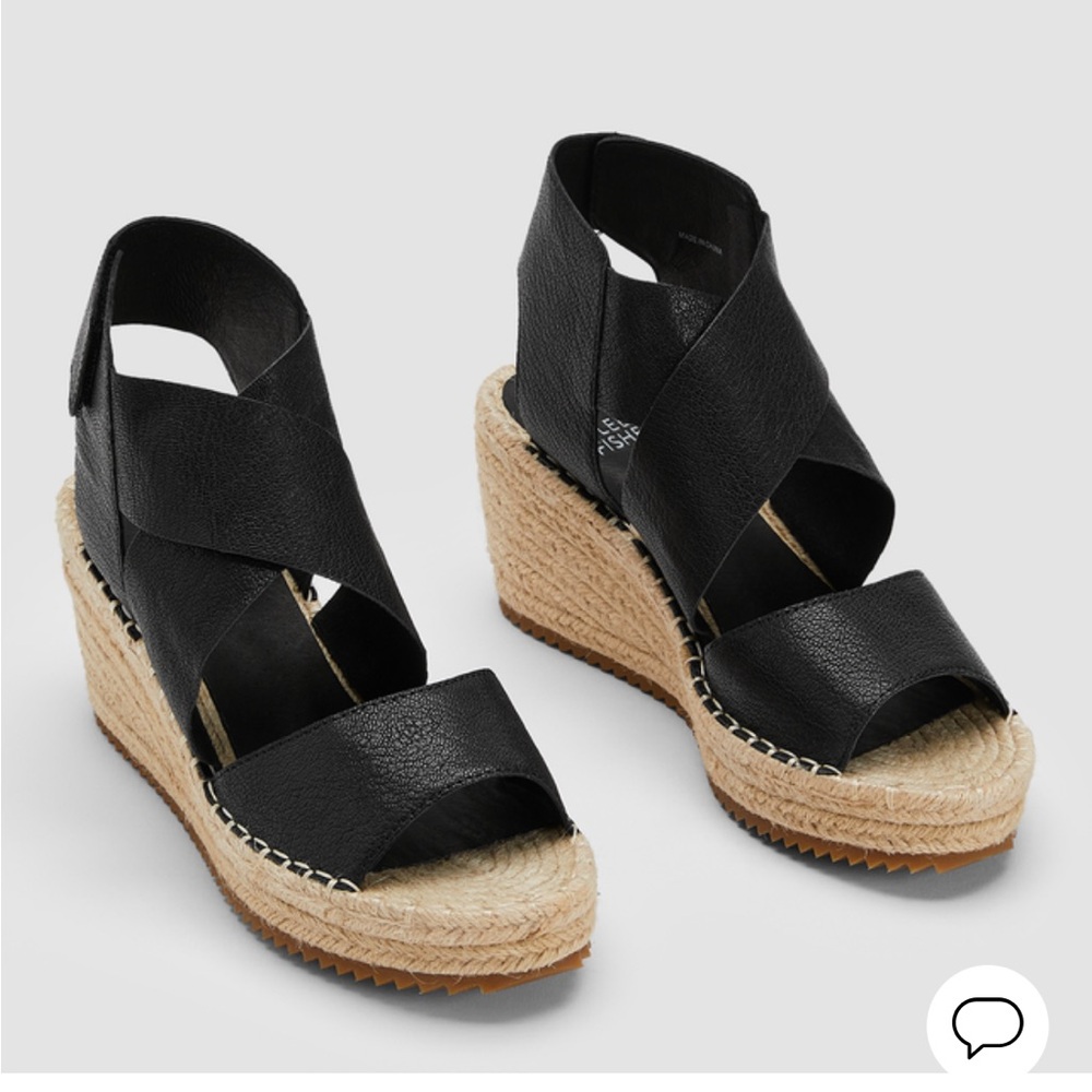 BNWOT Eileen Fisher Black Willow Tumbled Leather Wedge Espadrille Size 11